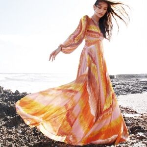 Elegant Orange and Pink Maxi Dress